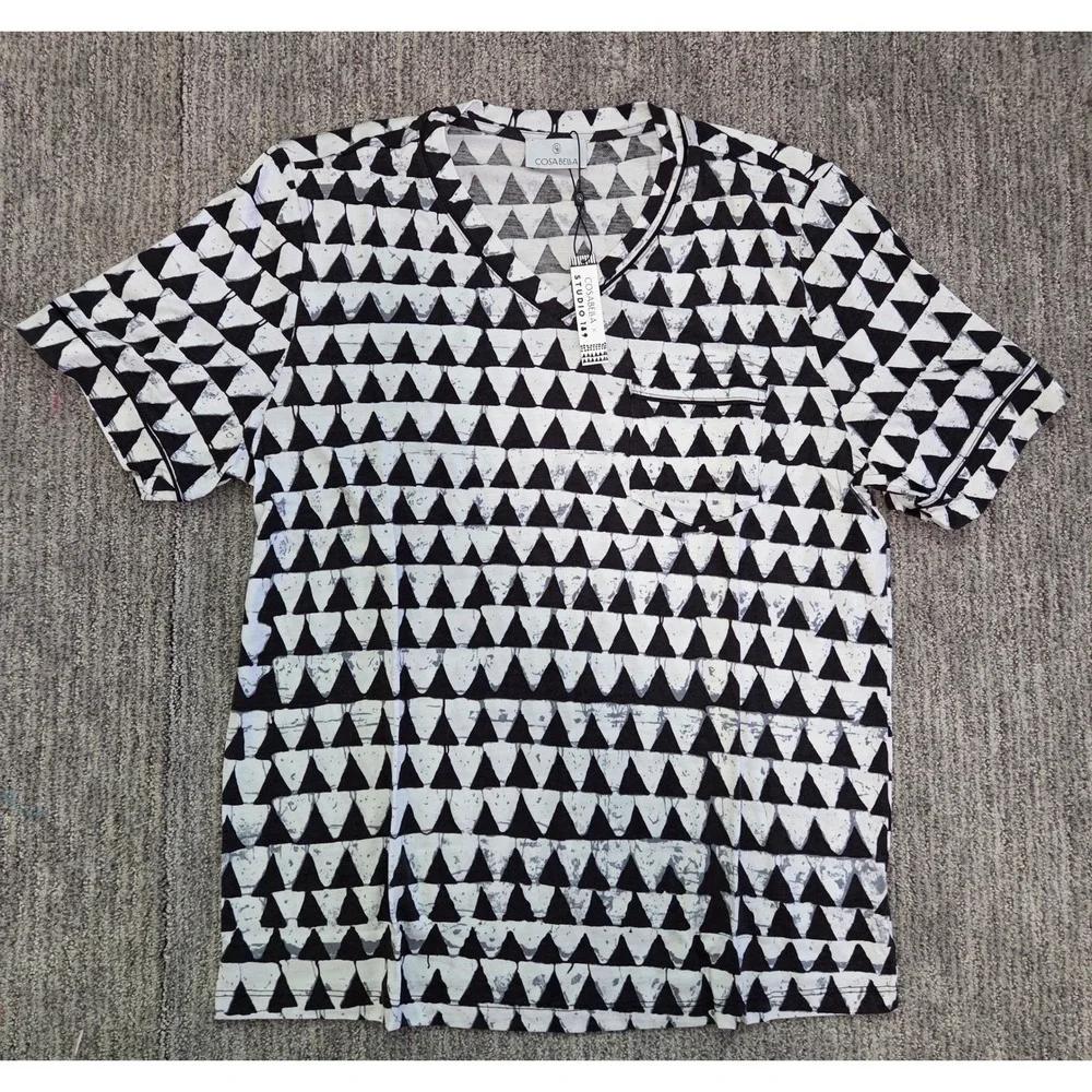 Cosabella Studio 181 Mens Pajama Set Black White Geometric Triangle Sleepwear